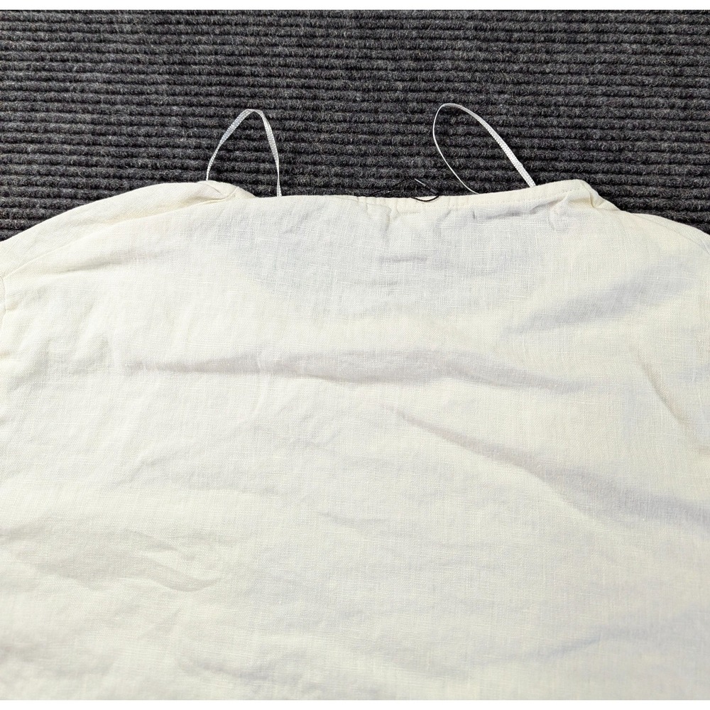 Zara Blouse Top Womens Small Cream Linen Chest Pocket Split Hem Cuffed Sleeve - Picture 10 of 14